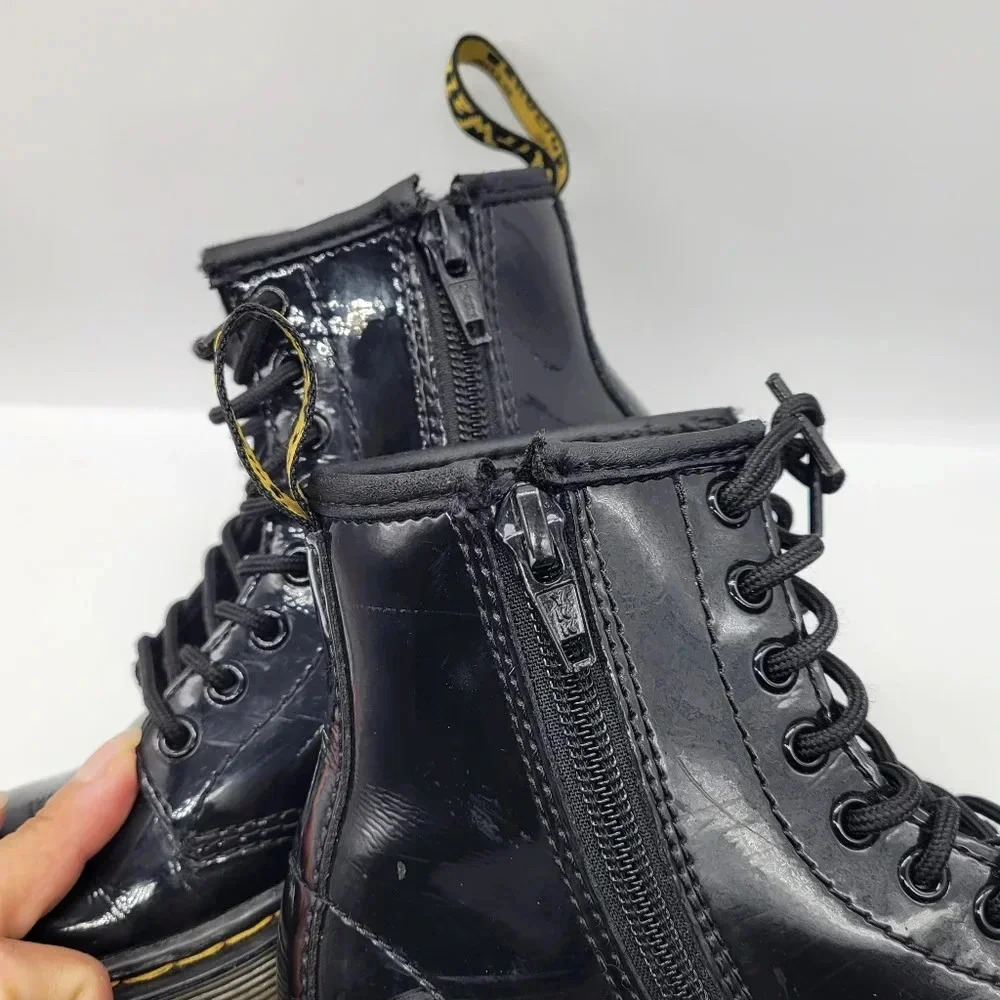 Dr. Martens Kids 1460 J Black Glossy Patent Leather Lace Up Ankle Boots US 12 - Picture 13 of 13